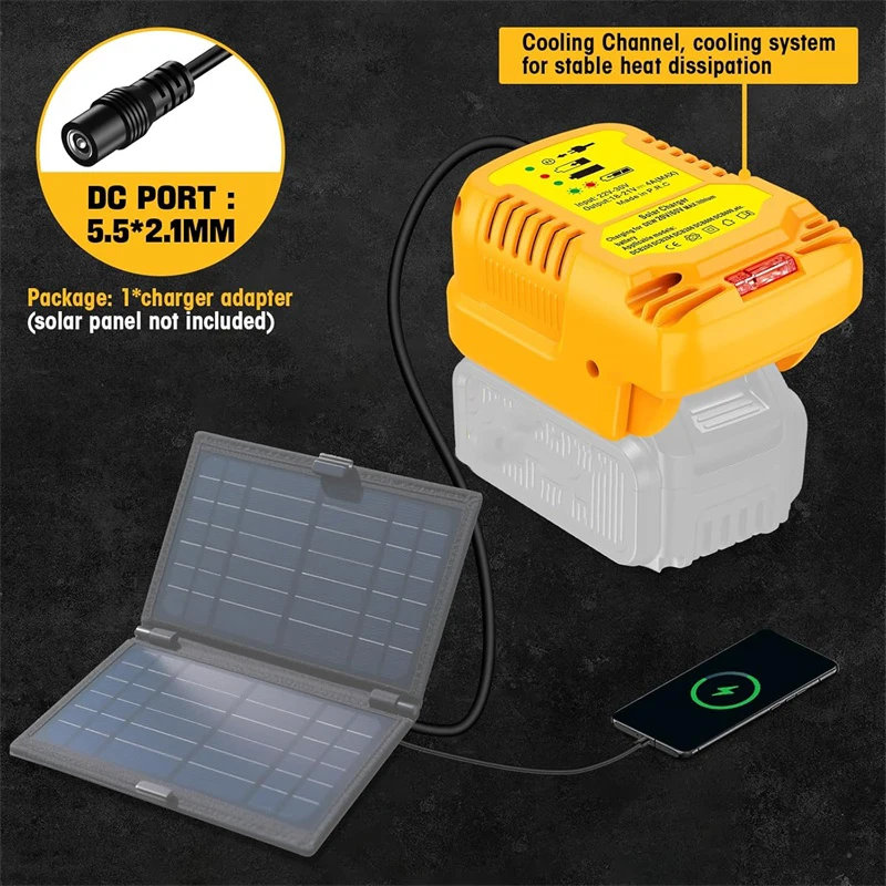 DC socket Solar Adapter for Dewalt 18V 20V DCB200, DCB204,DCB122 Battery for Solar Panels Charging station for Trip and Outdoor