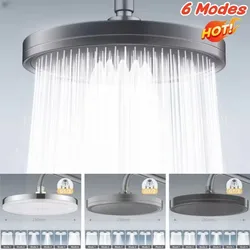 New 6 Modes Rainfall Shower Head Bathroom High Pressure Top Rain Showerheads 360° Rotation Top Spray Shower Faucet Accessories