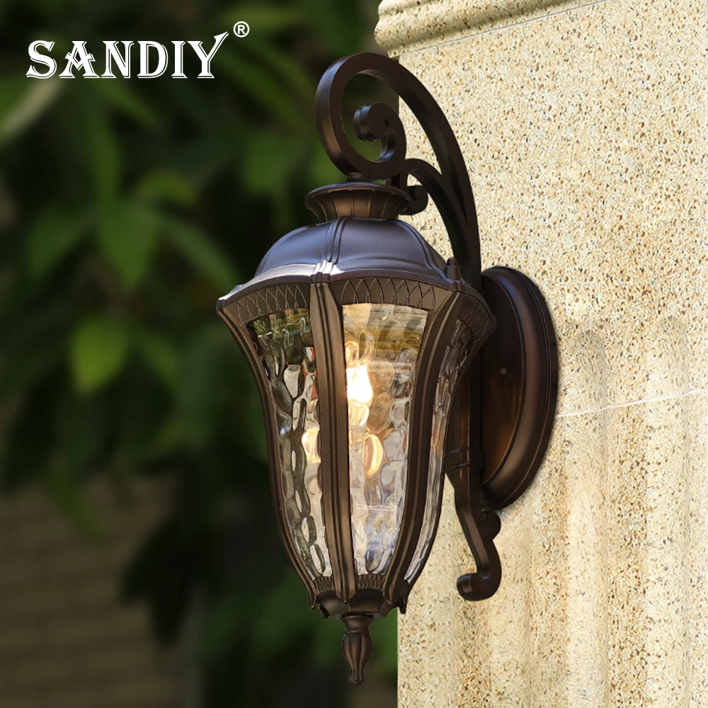 SANDIY Garden Light Outdoor Lighting Waterproof Wall Lamp Vintage Sconce for Balcony Decoration Fence Patio Led Luminaire Coffee