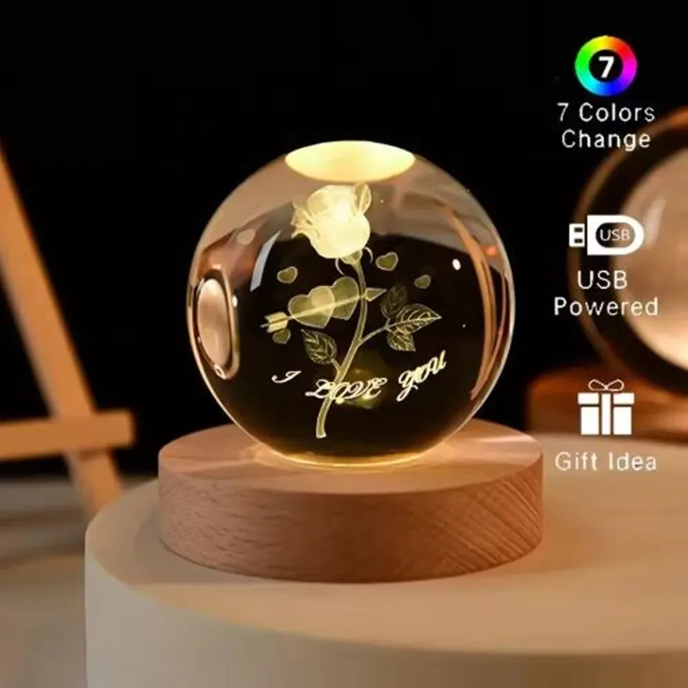 銀河と惑星の投影が楽しめるユニークな3Dクリスタルボールランプ、USB 7色ナイトライトで心地よい雰囲気を演出するプラズマボール
