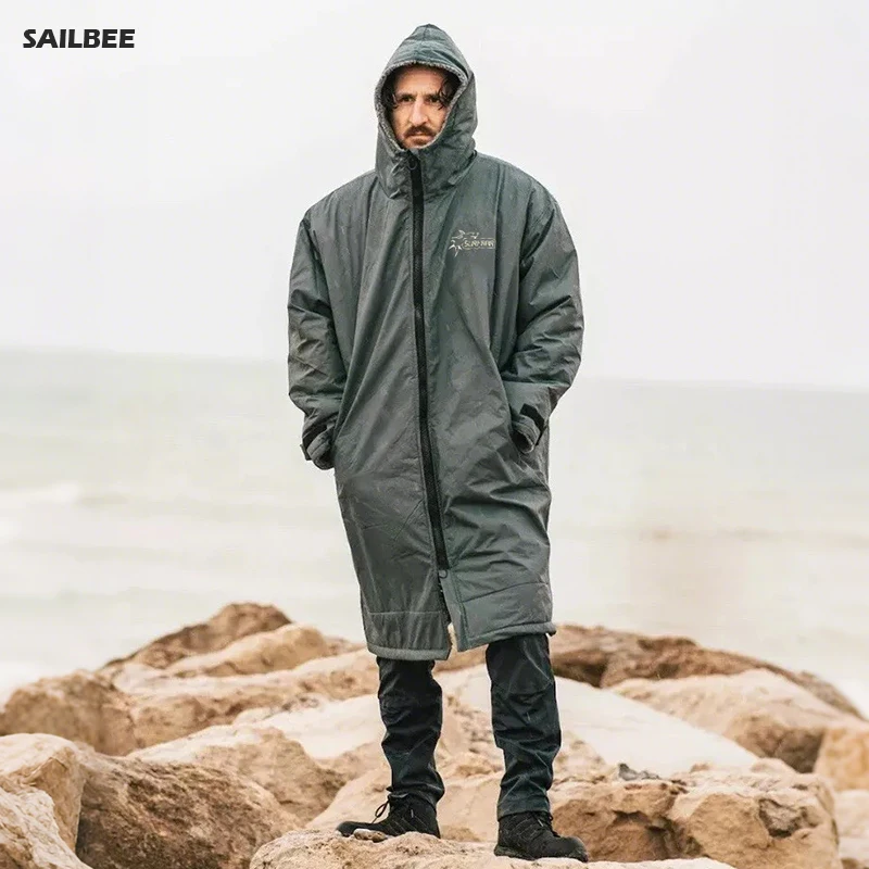 Unisex Swim Parka with Comfort Fleece Lining Pocket Zipper Water Resistant Swim Coats f Women Men Surf Changing Robe Poncho