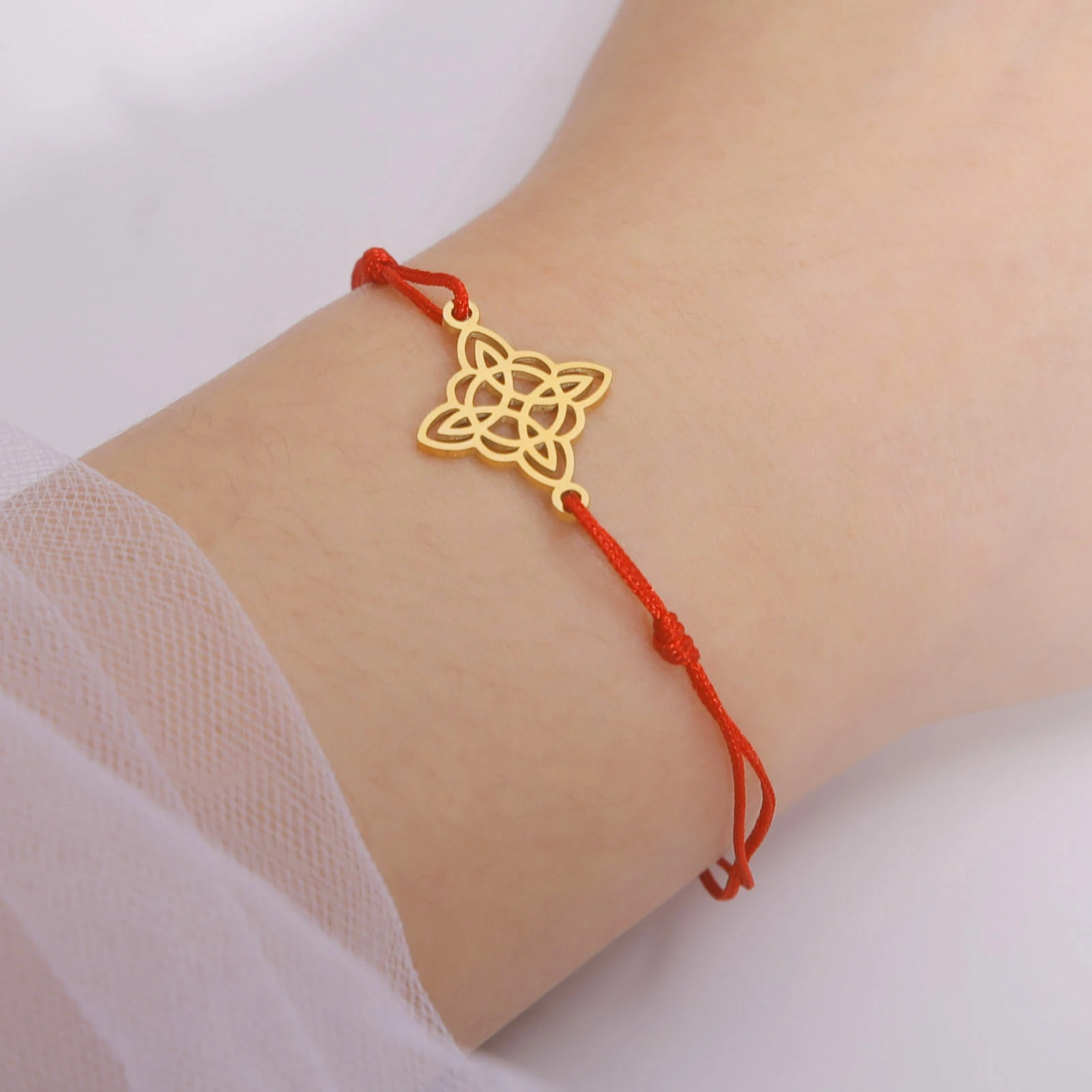 Cazador Witch Knot Wax Rope Bracelet for Women Stainless Steel Amulet Wicca Charm Bracelets Witchcraft Jewelry Mother Day Gift