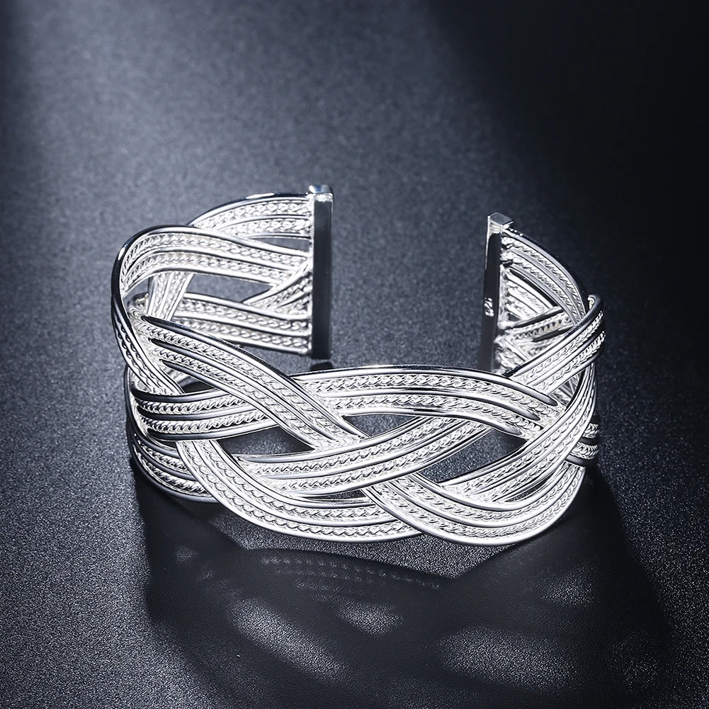 925 Sterling Silber Armbänder für Damen, eleganter geflochtener Armreif, modisch, für Hochzeit, Party, Weihnachten, Geschenk, Mädchenschmuck