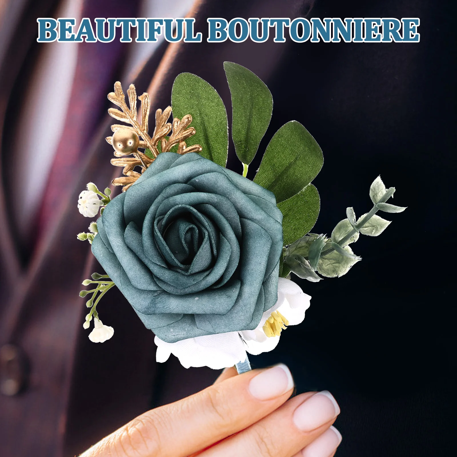 

1 set Wrist Shallow Blue Wedding Bridal Corsage Boutonniere Set Party Decor Bridesmaid Boutonniere Artificial Flower Bracelet