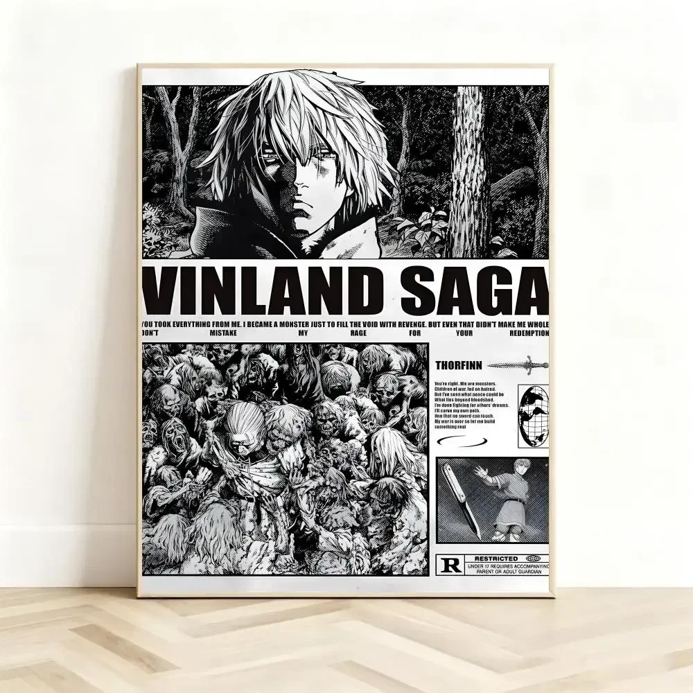 Historical Anime V-Vinland Saga Poster Classic Self-Adhesive PP Wall Sticker for Living Room Bar Decor Gift
