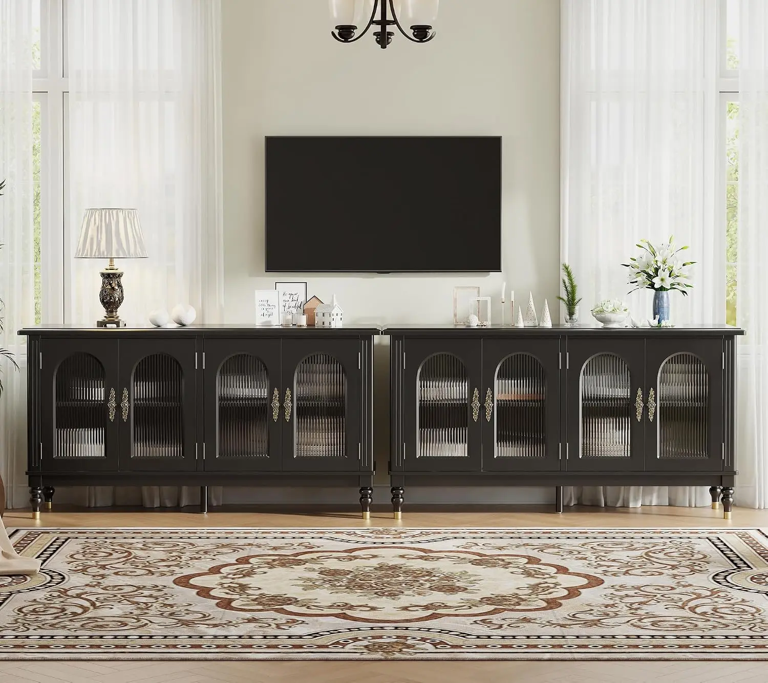 Arched Sideboard Buffet Cabinet With Storage Set Of 2 Black, Customized