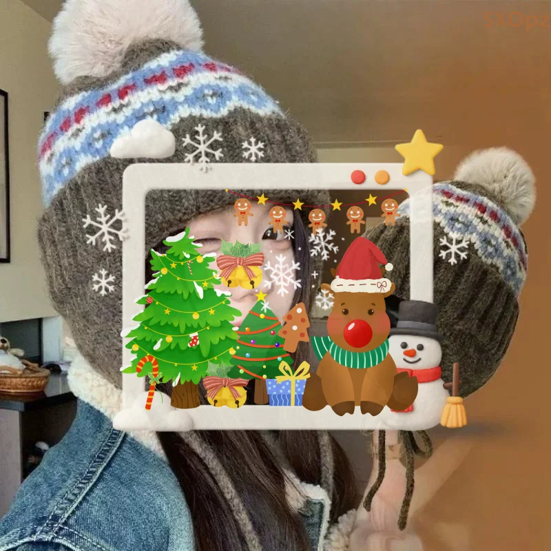 

Жаккардовые вязаные шапки в стиле ретро в стиле Fair Island для женщин, осенне-зимняя теплая универсальная милая шапка с помпоном для защиты ушей