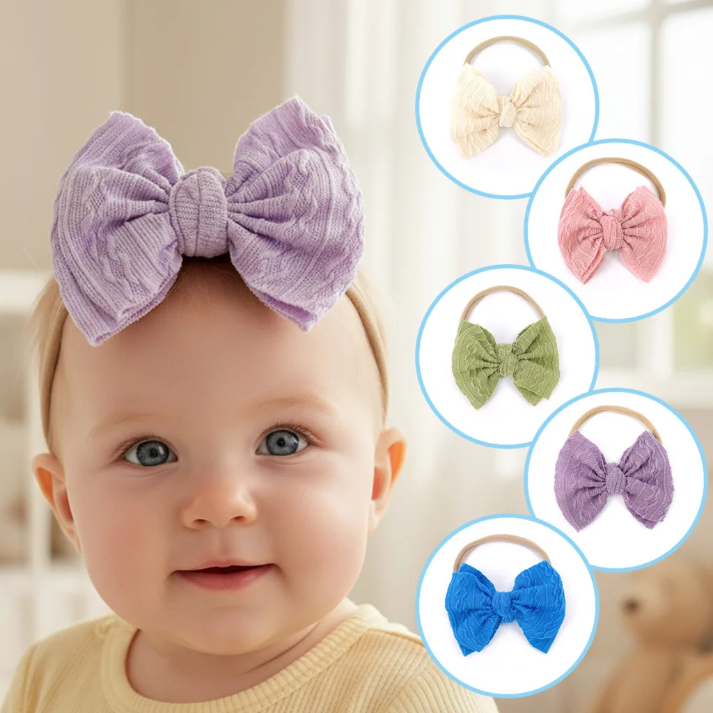 

Handmade Textured Bow Baby Headband Elastic Hair Accessory Infants Cute Vintage Knit Hair Band