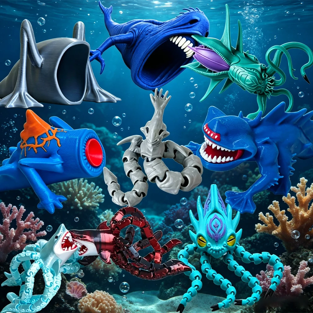 2026 Flexible Articulated Bloop Sea Monster Figure 3D Printed Movable Joint Horror Ocean Beast Collectible Decor for Hobby Fans