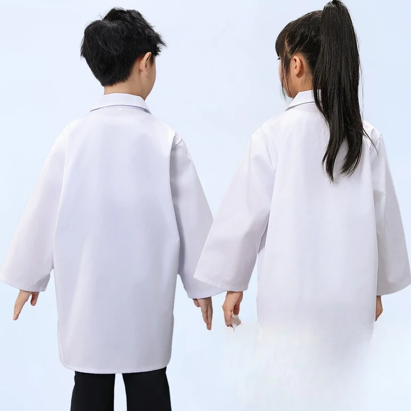 Childrens White Lab Coat Doctor Costume Science Role Play Outfit Poly Cotton for Kindergarten School Kids Boys Girls