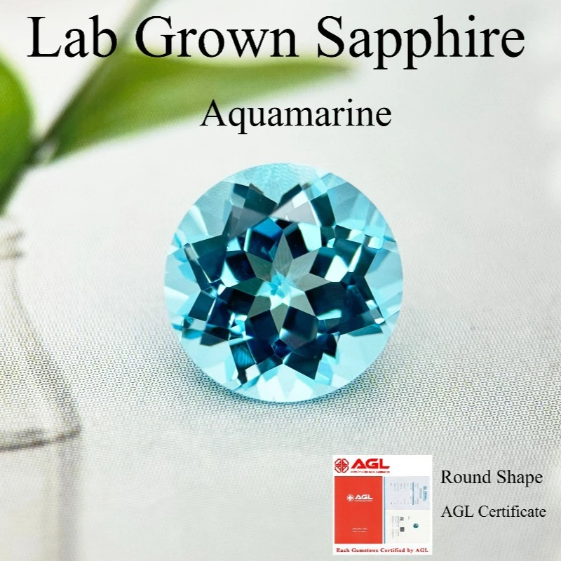 

Round Cut Aquamarine Color Lab Grown Sapphire, Top Quality Loose Gemstone, Certified Inlay Stone for Ring DIY Jewelry Making