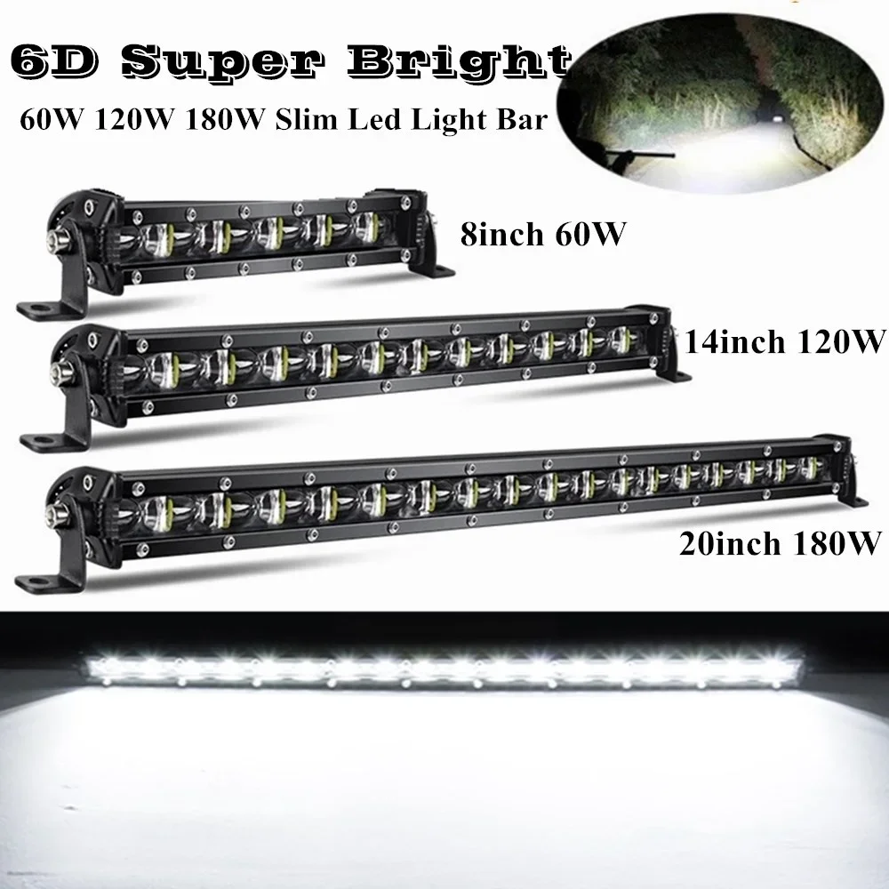 6D Lens High Power 60W 120W 180W LED Work Light Bar Offroad Led Work light 12V 24V Led Bar for 4X4 Truck SUV ATV Driving Light