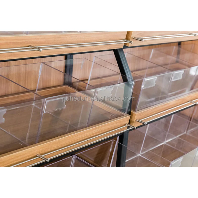custom.Heavy Duty Double-Sided Wood Metal Structure Retail Rack Supermarket Display