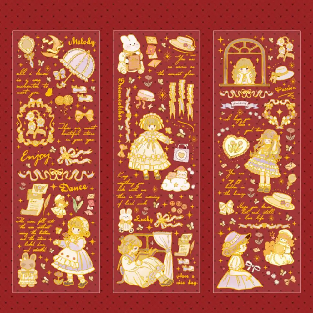 3 Sheets Unique PET Journal Sticker 3D Bronzing Process Multi-purpose Decoration Beautiful Stationery Stickers Decorative