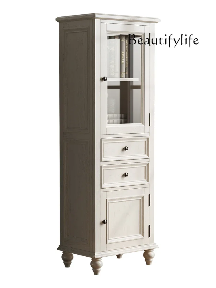 Light luxury American solid wood dining edge narrow integrated wall high cabinet living room entrance cabinet storage