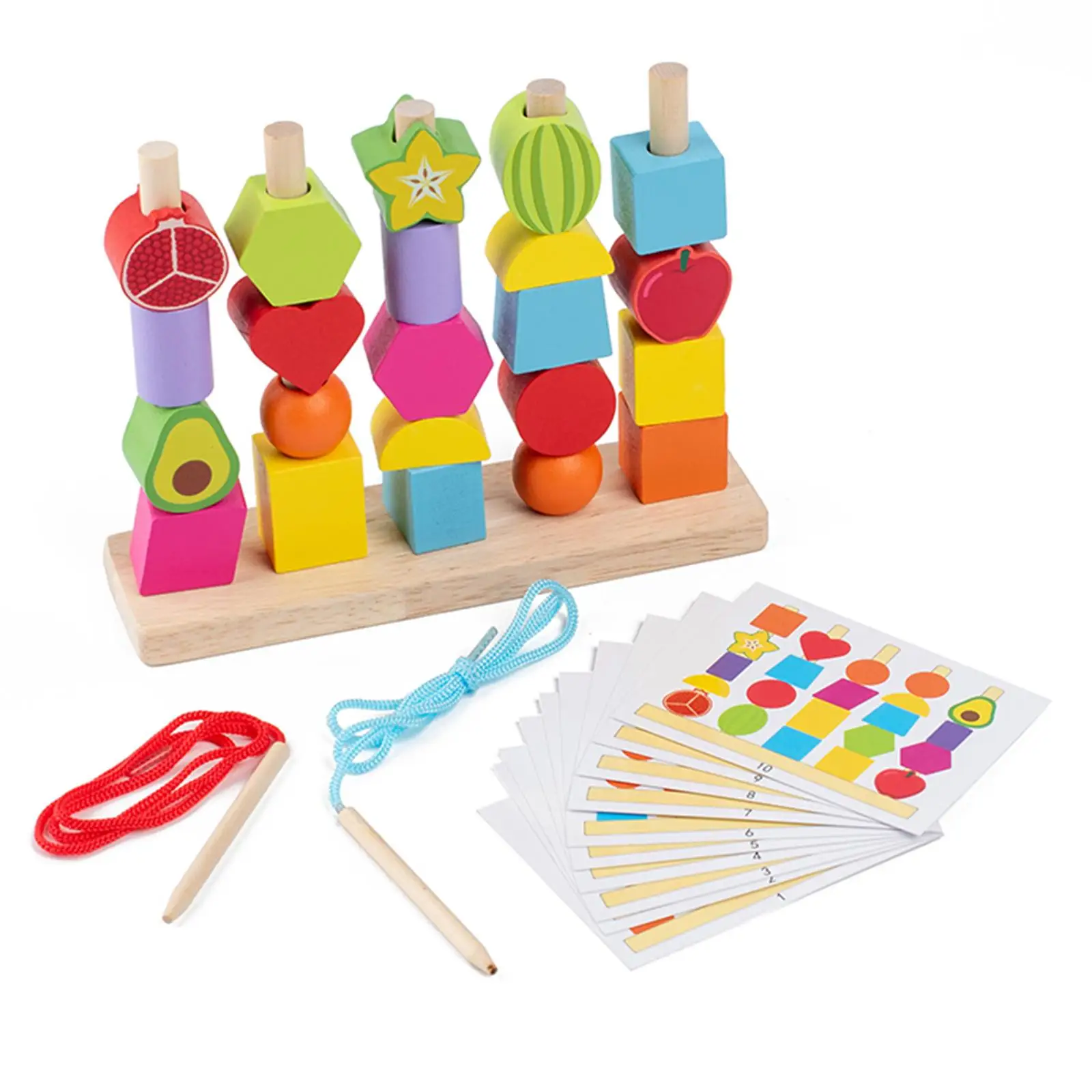 Montessori Brinquedo De Contas De Madeira, Formas De Combinação, Brinquedo Empilhável, Resolução De Problemas, Correspondência De Cores, Brinquedos para 2, 3, 4, 5