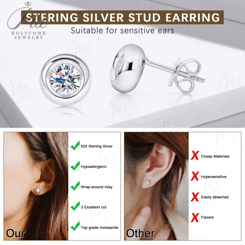 Moissanite Earrings 12 Colors 925 Silver 0.5CT Bubble Uni-Sex Birth Stones Bridal Jewelry classic Daily Wear Wedding Jewel Gift - view 6