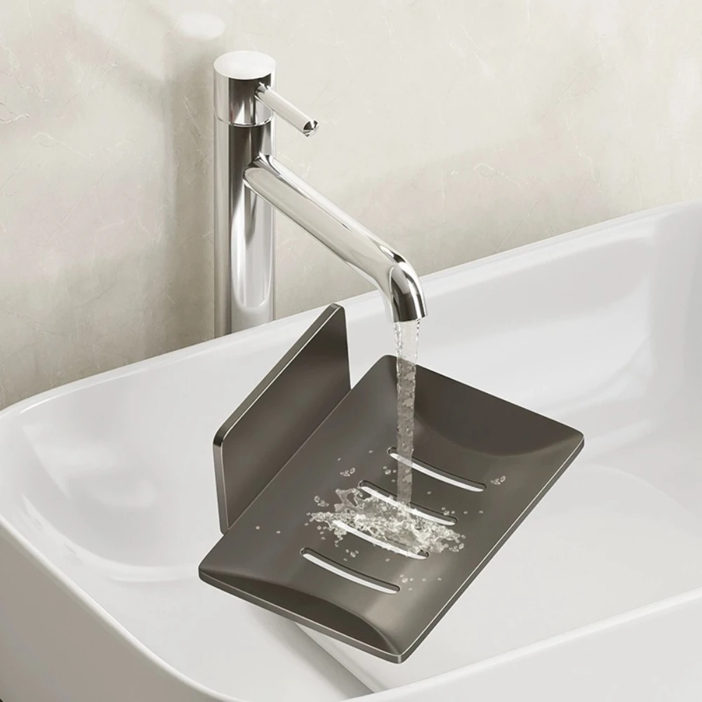 Aluminum Alloy Soap Holder Bathroom Soap Dish With Drain Water Wall Mounted Soap Box Bathroom Accessories no-punch