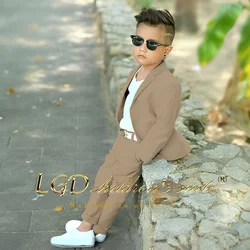 Boys Khaki Casual Suit 2 Piece Set (blazer + pants) for events, celebrations, parties, vacations, custom kids suits