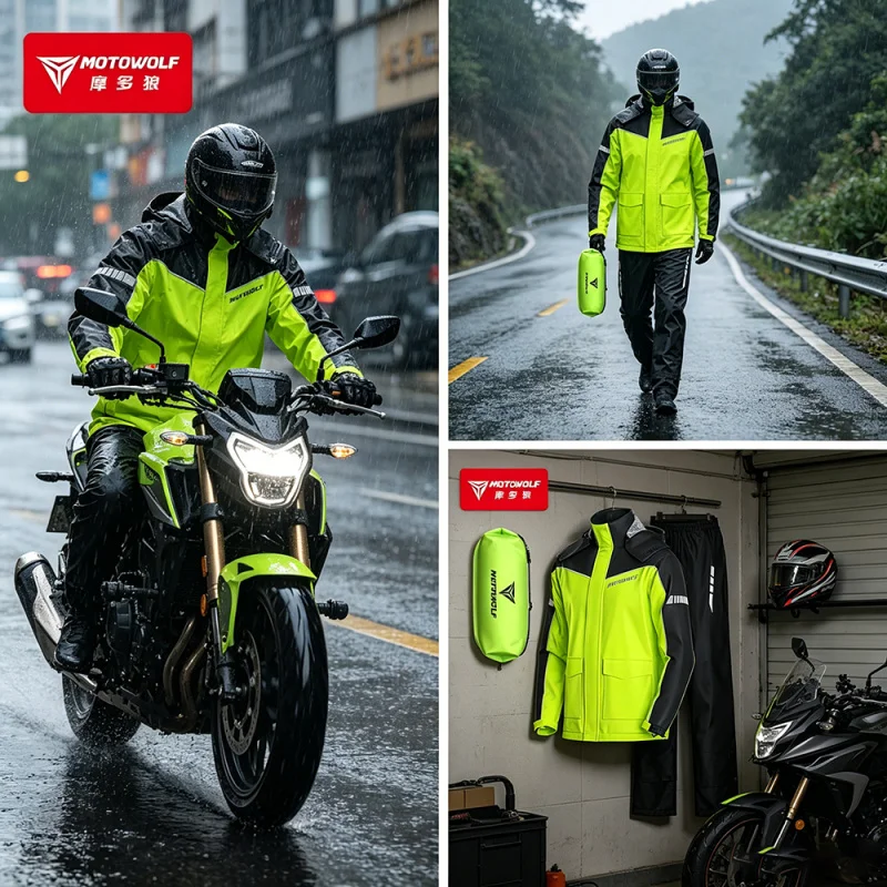 MOTOWOLF Motorcycle Raincoat Accessories Waterproof Rain Suit Reflective Stripes Hidden Boot Covers Riding Rain Gear Equipment