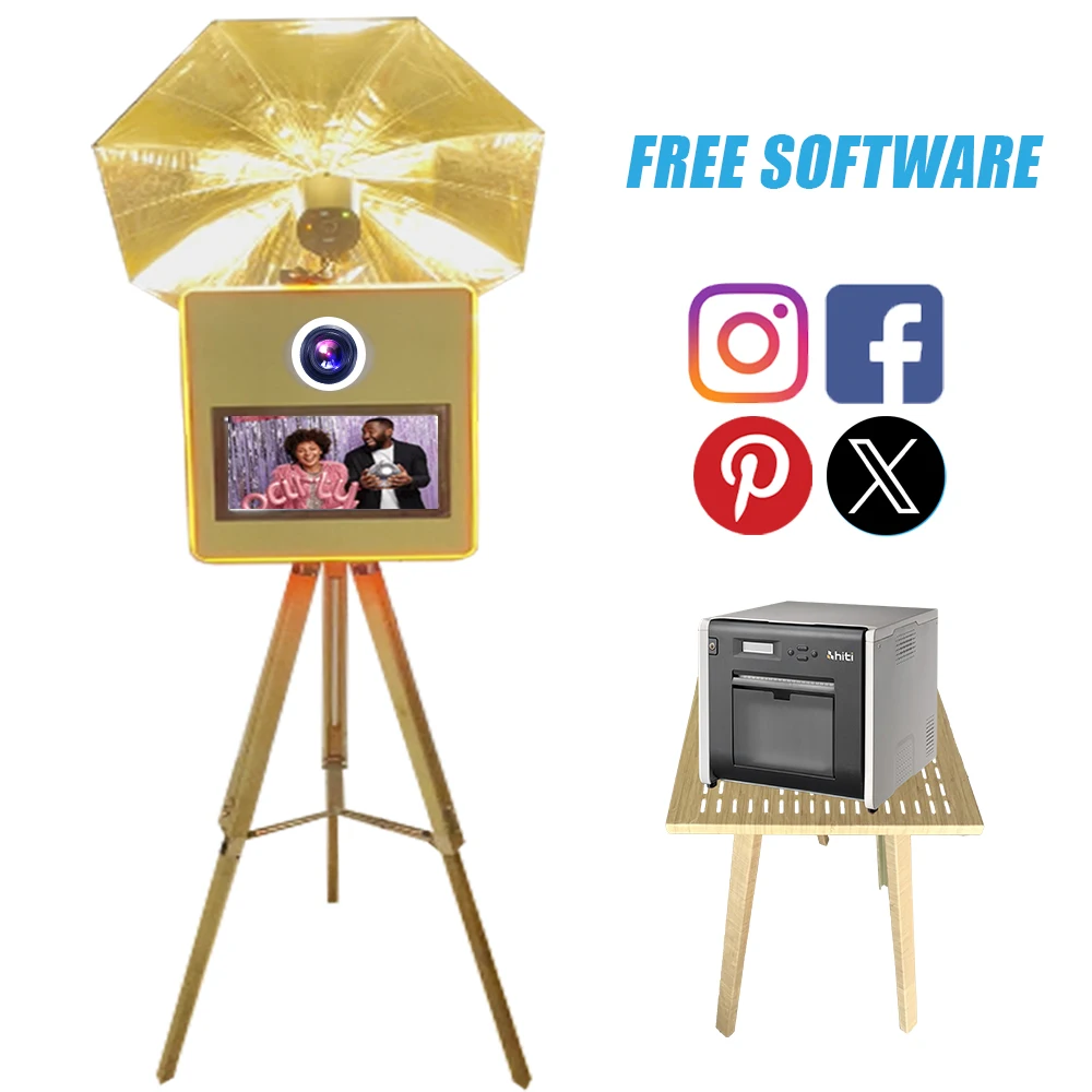 2024 New Design Vintage Dslr Photo Booth With Printer Retro Photobooth Kiosk Wooden Photo Booth Machine For Birthday Party