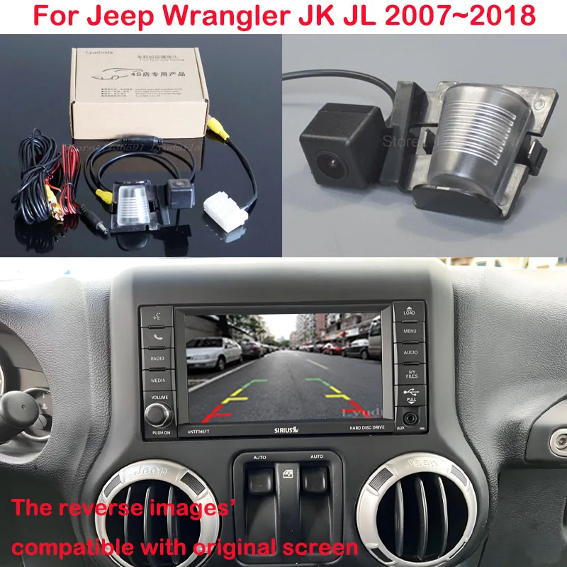 Cámara de marcha atrás para coche Jeep Wrangler JK JL 2007 ~ 2018 Cable adaptador RCA cámara de visión trasera conectar pantalla Original visión nocturna HD