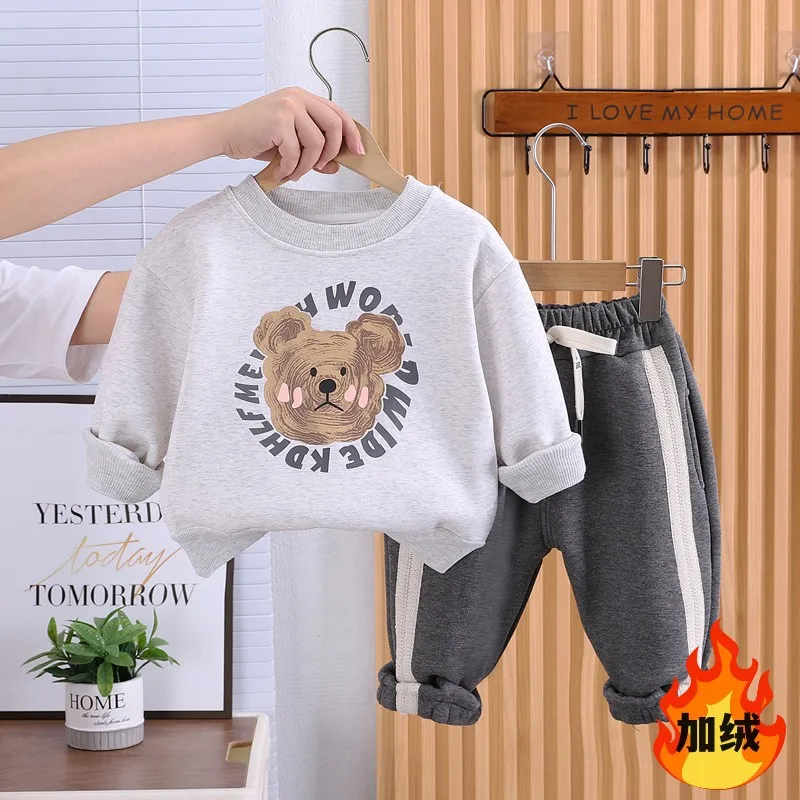 

Toddler Girls Boutique Outfits Autumn Winter Baby Boy Clothes 1 To 5 Years Cartoon Plush Velvet Sweaters Pants Childrens Suits