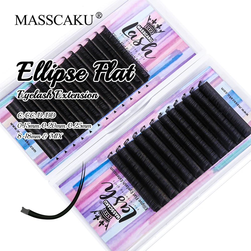 

MASSCAKU 8-18mm Natural Soft Eyelash Extensions Trays C D Curl Ellipse Flat Eyelashes Korean Pbt Matte Cashmere Lashes Supplies