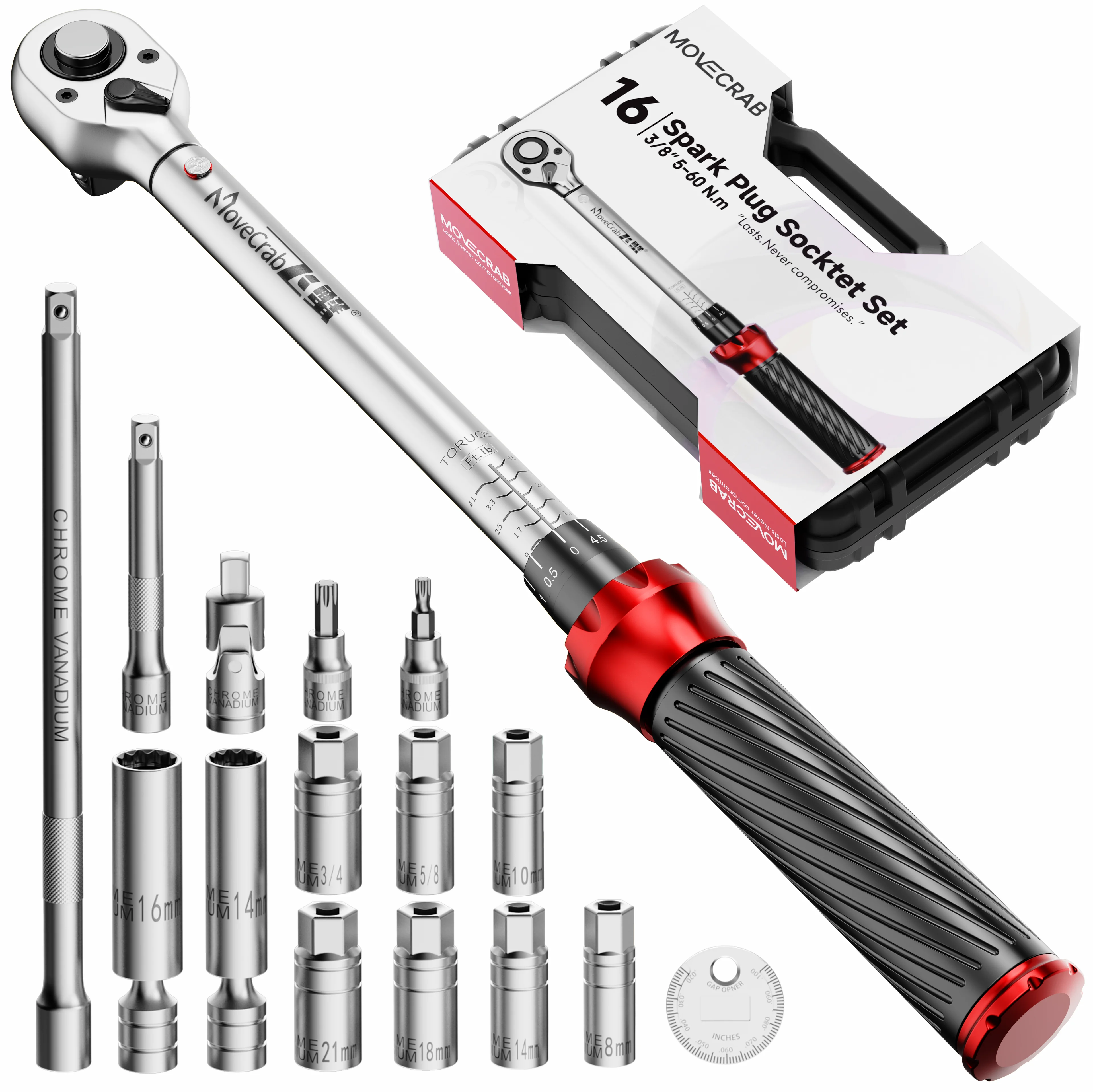 MoveCrab Premium Mechanische Momentsleutelset 9-delig 5-224N.m/4-165Ft.lb voor Fiets Motor Auto Industrieel Reparatiegereedschap Set
