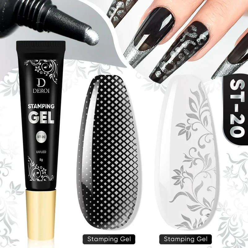 

DEROI 1 Bottle Nail Stamping Gel Polish for Printing Polish Soak Off Gel Varnish Plate Design Nail Art Manicure Template Tools