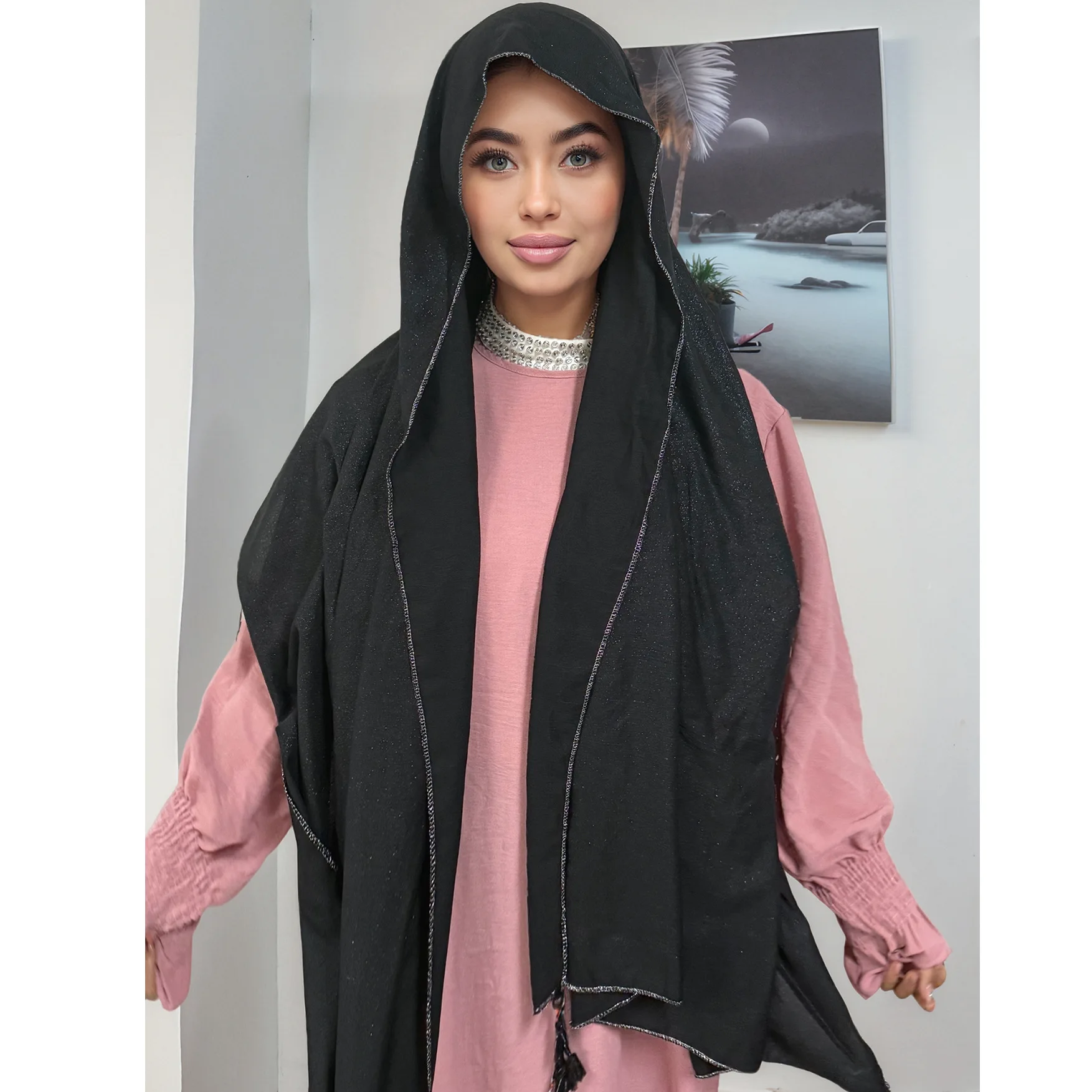 

Jersey Hijab Scarf Tassels Long Muslim Shawl Plain Soft Turban Tie Head Wraps For Women Africa Headband Headscarf Turbante Mujer