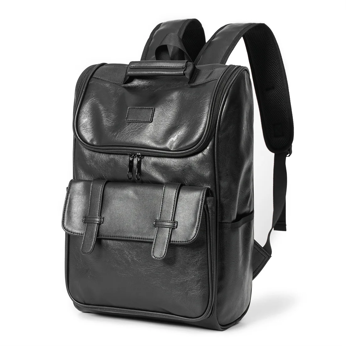 High Quality Fashion Genuine Leather Backpack Laptop Men Bagpack Student School Bag Outdoor Backpack Knapsack Black