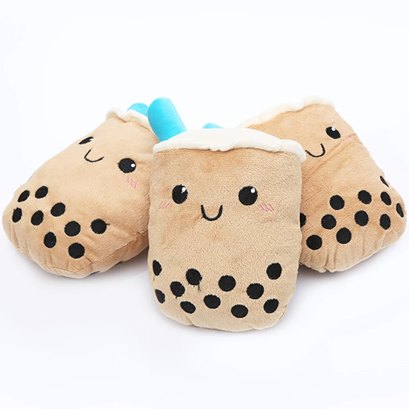 Dog plush toy cute milk tea shape bite resistant teeth interactive play pet supplies