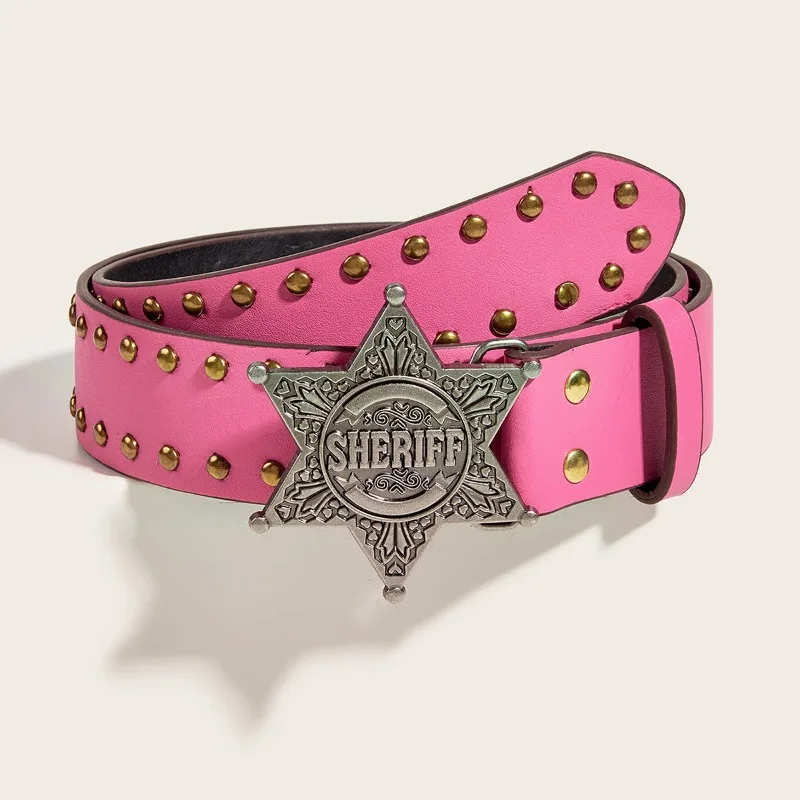 Fashionable Star-Patterned Square Studded Punk-Style Wide Belt Korean-Style Trendy Niche and Unique Women’s Belt for Jeans
