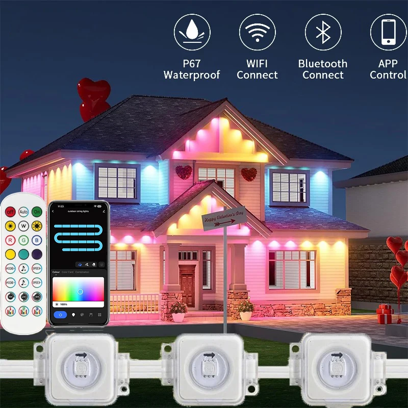 Bande lumineuse LED étanche pour guirxiété de Noël, 147 pieds, 45m, sans interruption, extérieur, avant-toit, pipeline 24V, Bluetooth, contrôle