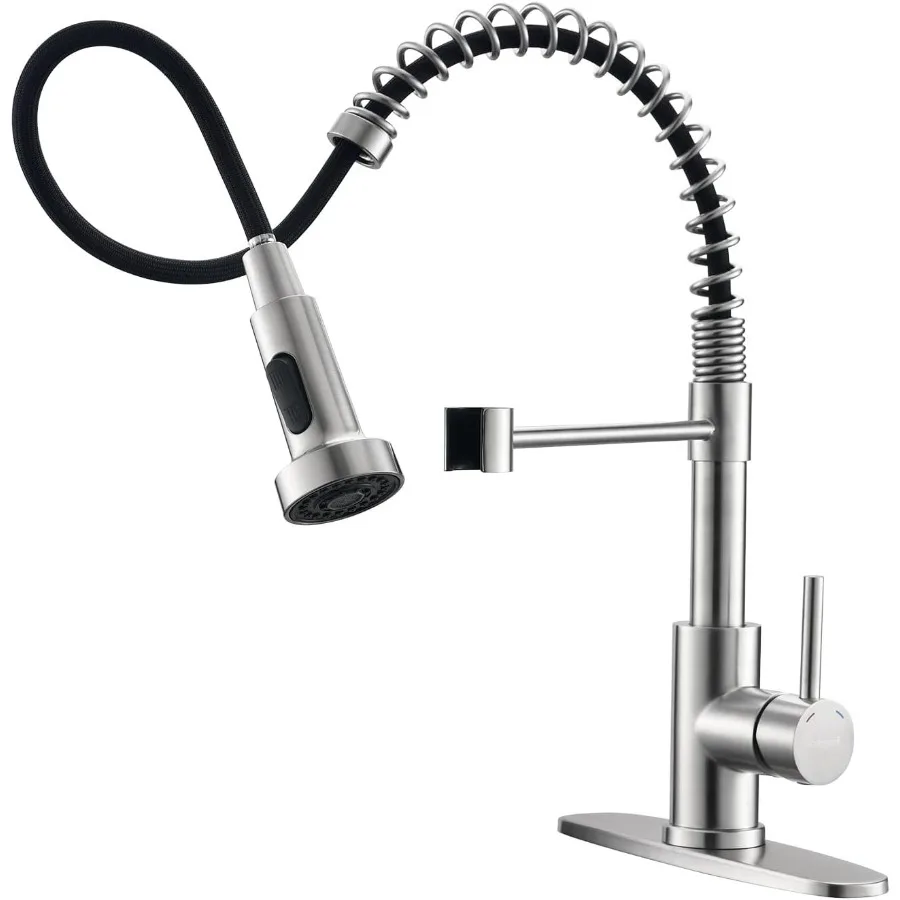 

Kitchen Faucets with Pull Down Sprayer Single Handle High Arc Brushed Nickel Stainless Steel 1 or 3 Hole for RV Laundry Farmhou