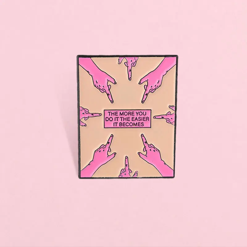 Fun Palm Pattern Metal Brooches Getting Easier to Make Inspirational Slogans Button-Up Jacket Decor Badges Accessories