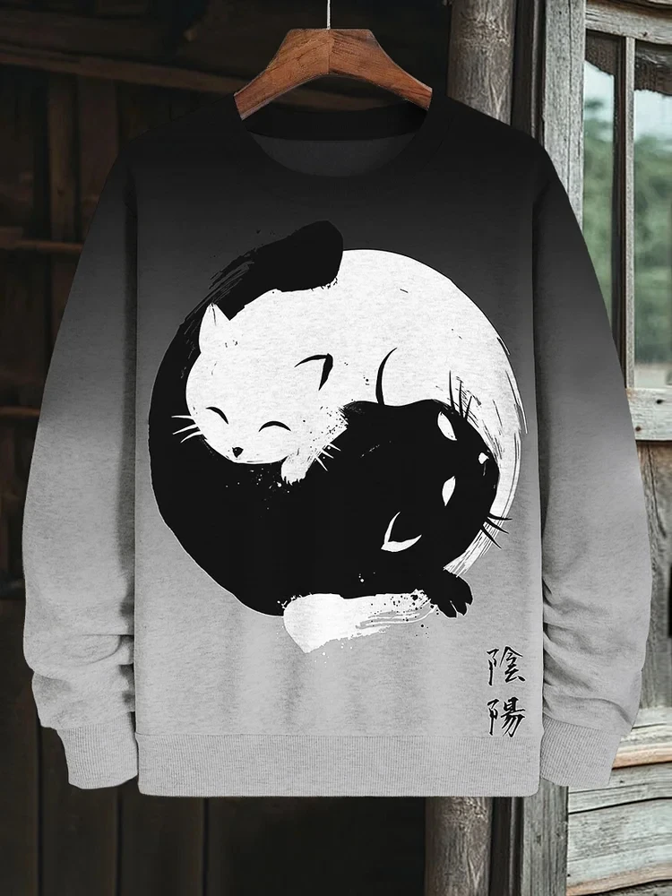 Autumn New Arrival Japanese Art Hoodies Vintage Cat 3D Printed Pullovers Men Women Casual Oversized Crew Neck Y2k Sweatshirts