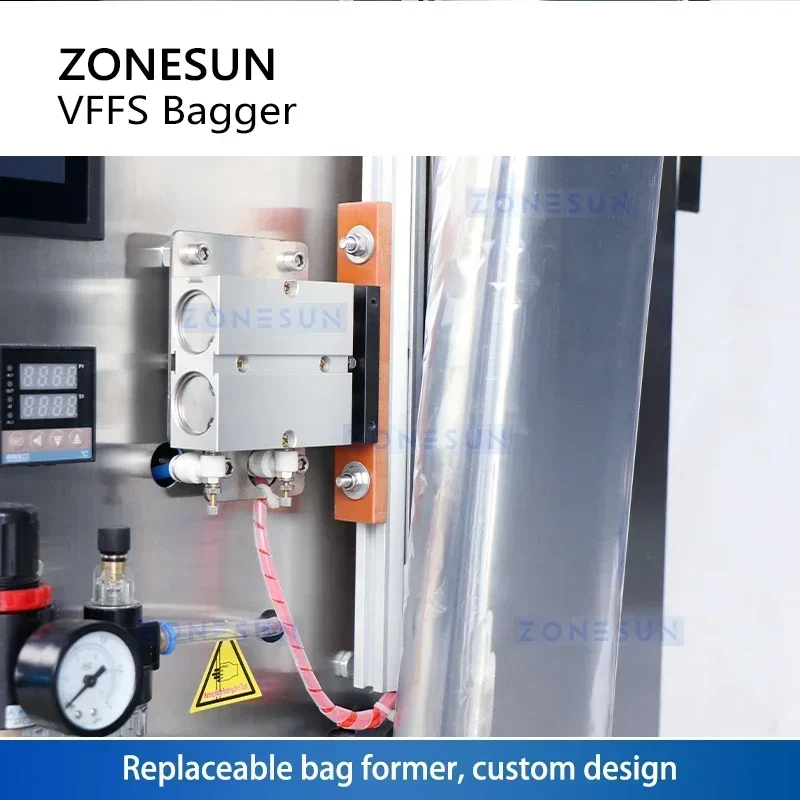 ZONESUN ZS-FS02 آلة تعبئة الأكياس VFFS الأوتوماتيكية للوجبات الخفيفة والحبيبات وتغليف أكياس البودرة