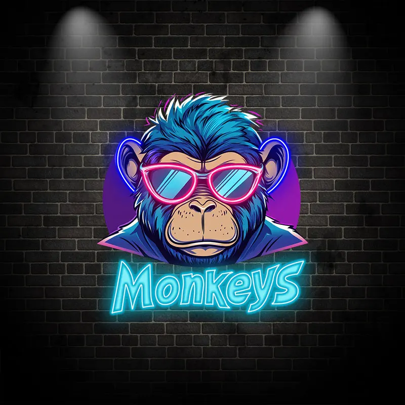 Toysign Cool Monkey with Sunglasses Neon Sign - Funky Wall Art, Perfect for Game Room Decor, Unique LED Poster for a Modern Look