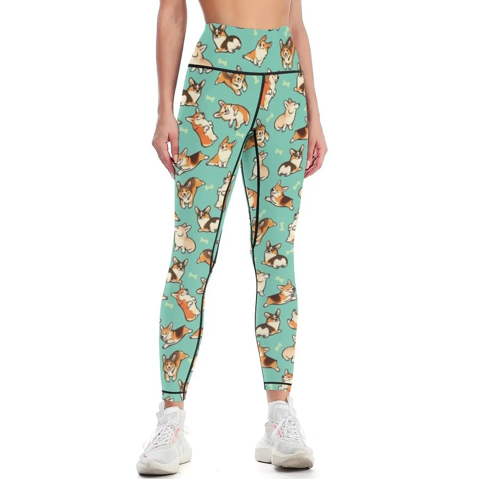 

Jolly corgis in green Leggings legging gym gym womans Women's fitness gym wear Womens Leggings