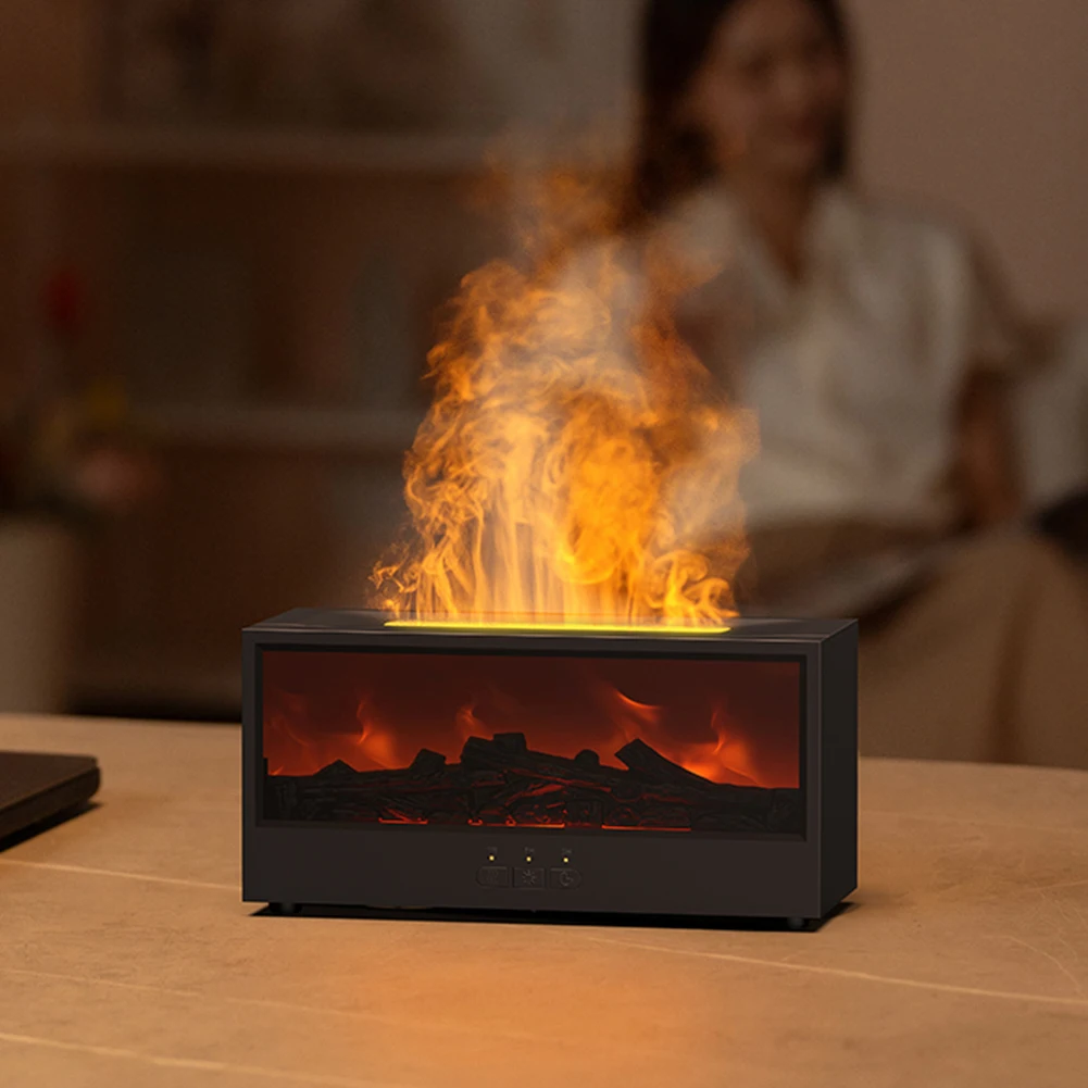 Dynamic Flame Fireplace Aromatherapy Diffuser Timer and Auto Off Flame Fireplace Aroma Diffuser with Remote for Home Room Office