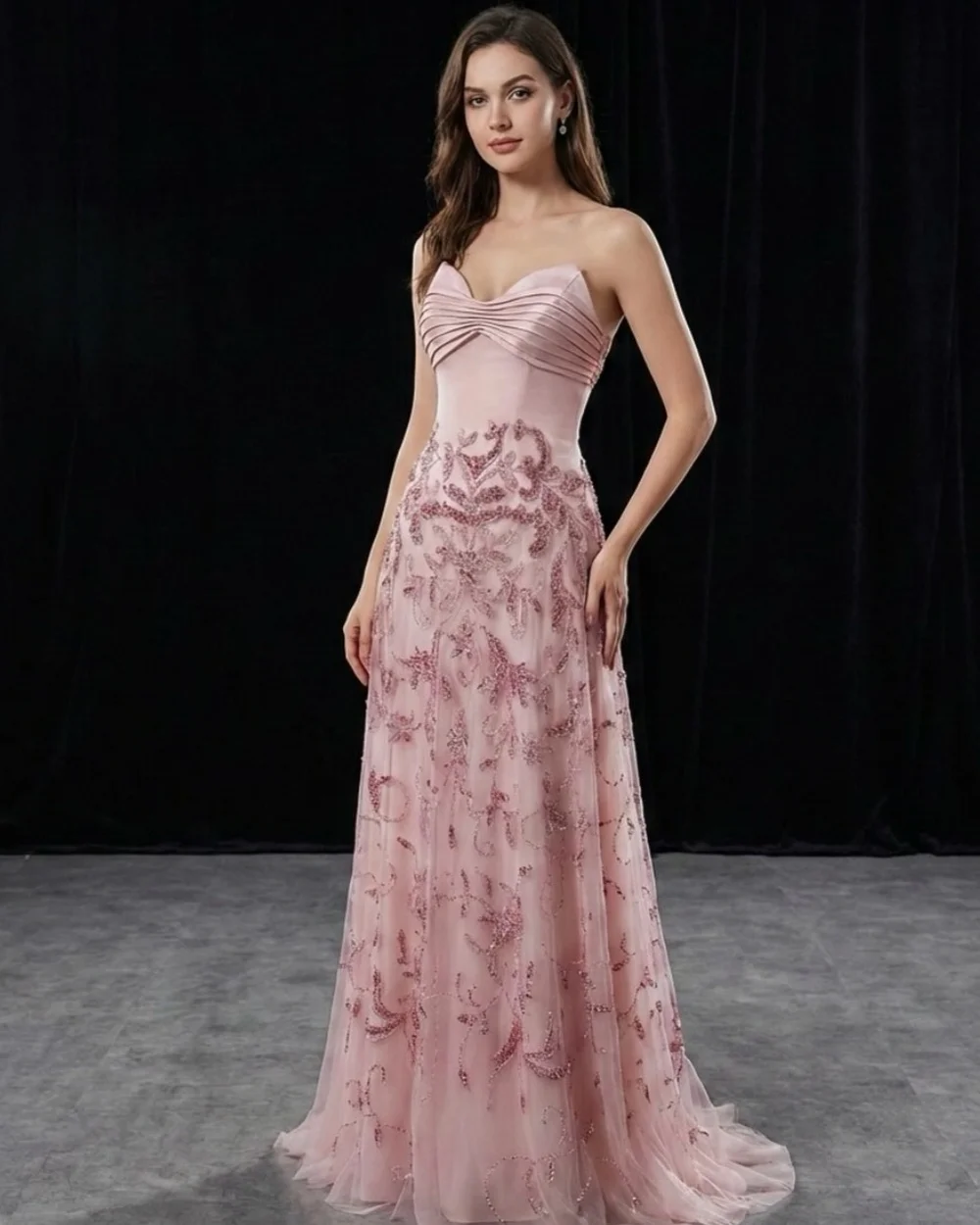 

Customized Exquisite Tulle Beading Sequined A-Line Evening Dresses Modern Style Sweetheart StraplessFloor Lenght Prom Dresses