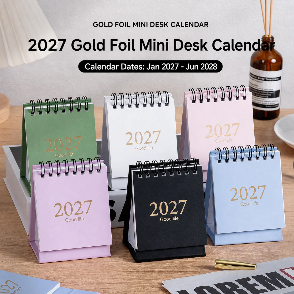 2027-2028 English Calendar Simple Solid Mini Desktop Calendar Paper Desk Note Calendar Dual Daily Scheduler Table Planner