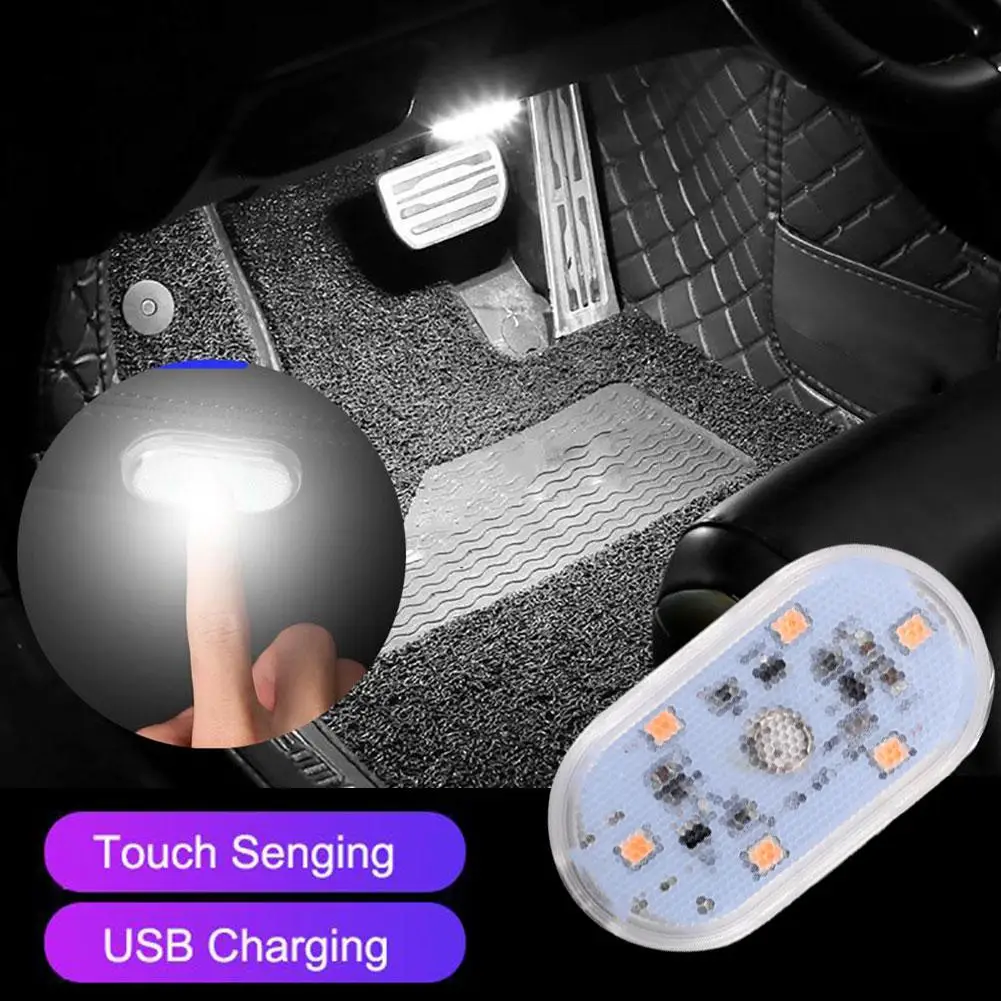 1/2/4PC Mini Car LED Light USB Charging Car Interior Atmosphere Lighting for Armrest Box Switch Touch Magnetic Reading Foot Lamp