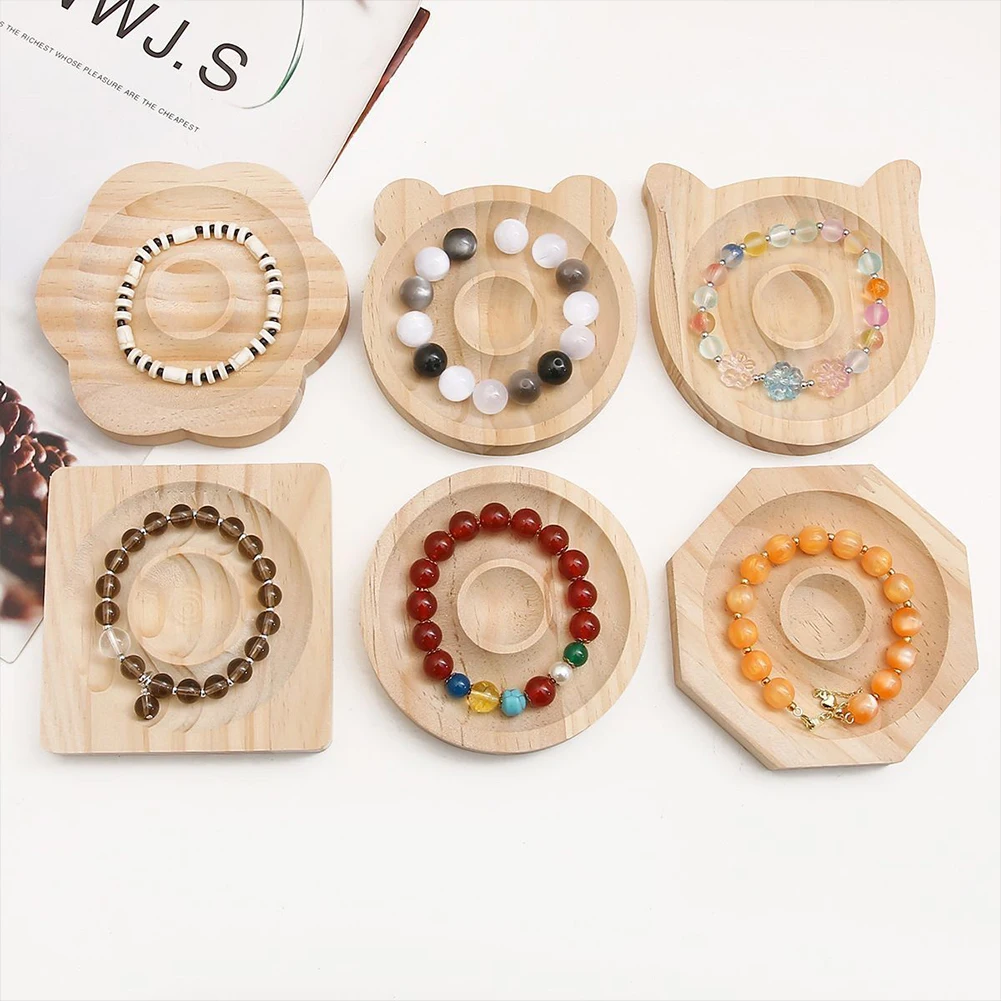 

6Pcs Wooden Jewelry Display Plate Multifunctional Bracelet Display Tray Bracelet Necklace Organizer for Photography Props