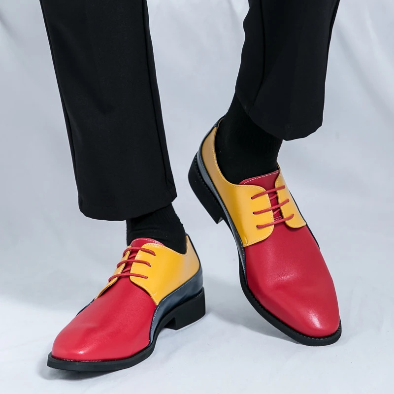 

Color Blocked Lace Up Formal Men Shoes Low Heel Anti Slip Retro Classic Business Casual Men Shoes