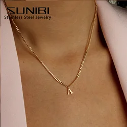 SUNIBI Stainless Steel Initial Necklace DIY Letter Pendant Necklace Name Customized Gift A-Z