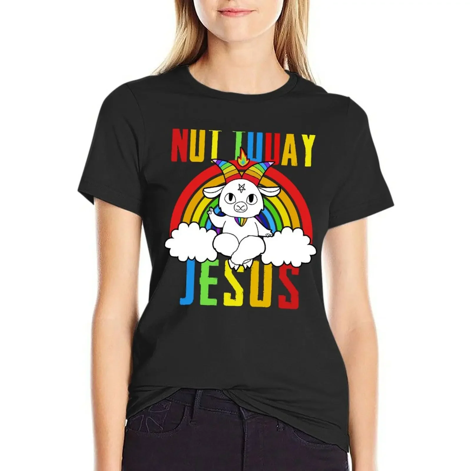 

Not Today Jesus Rainbow T-Shirt summer top shirts graphic tees oversized workout shirts for Women