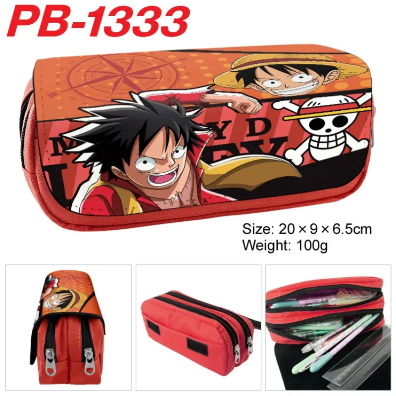 One Piece Luffy Pencil Bag Anime Double Layer Large Capacity Stationery Storage Bags Student Pencil Case Boy Canvas Zipper Pouch